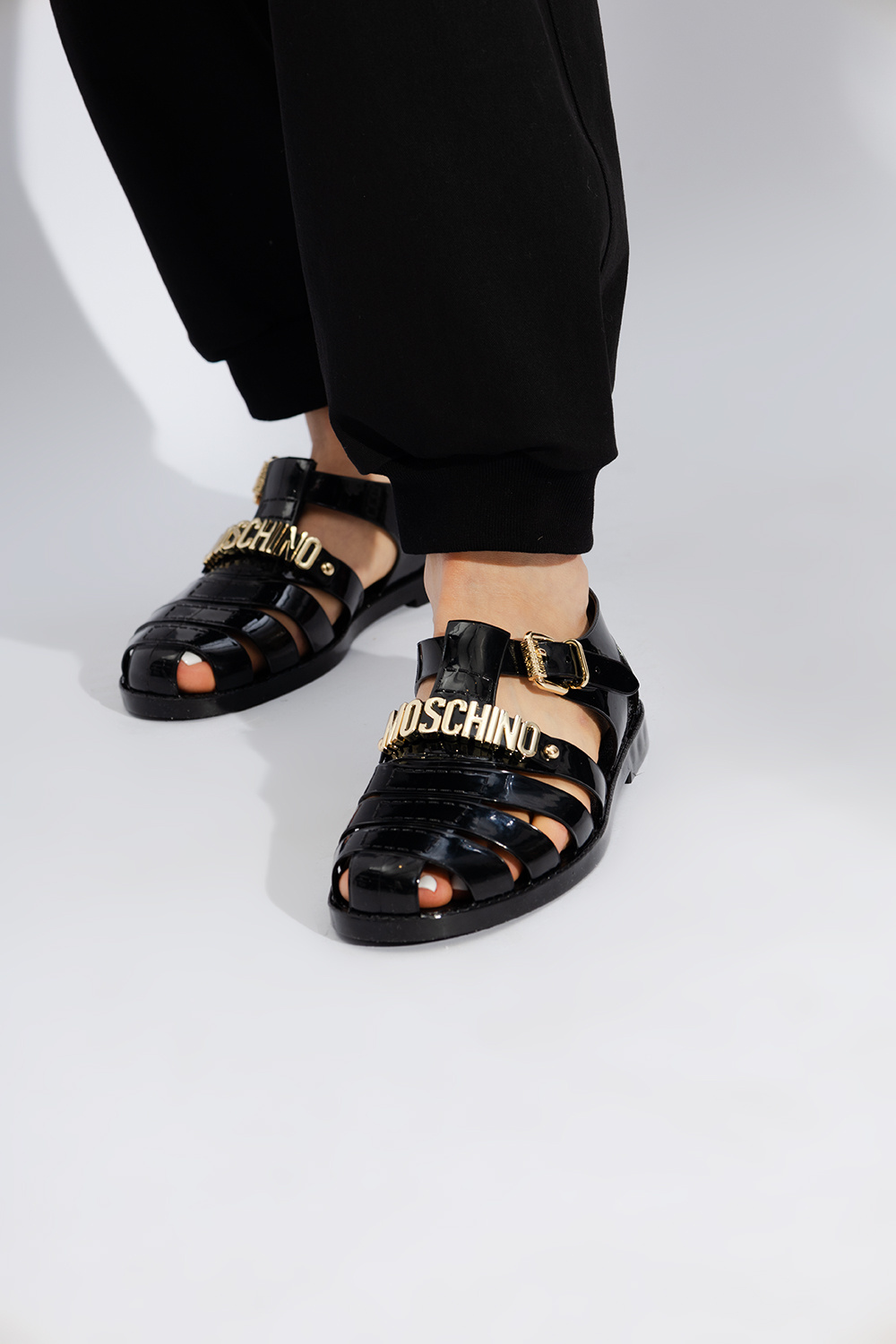 Moschino black online sandals